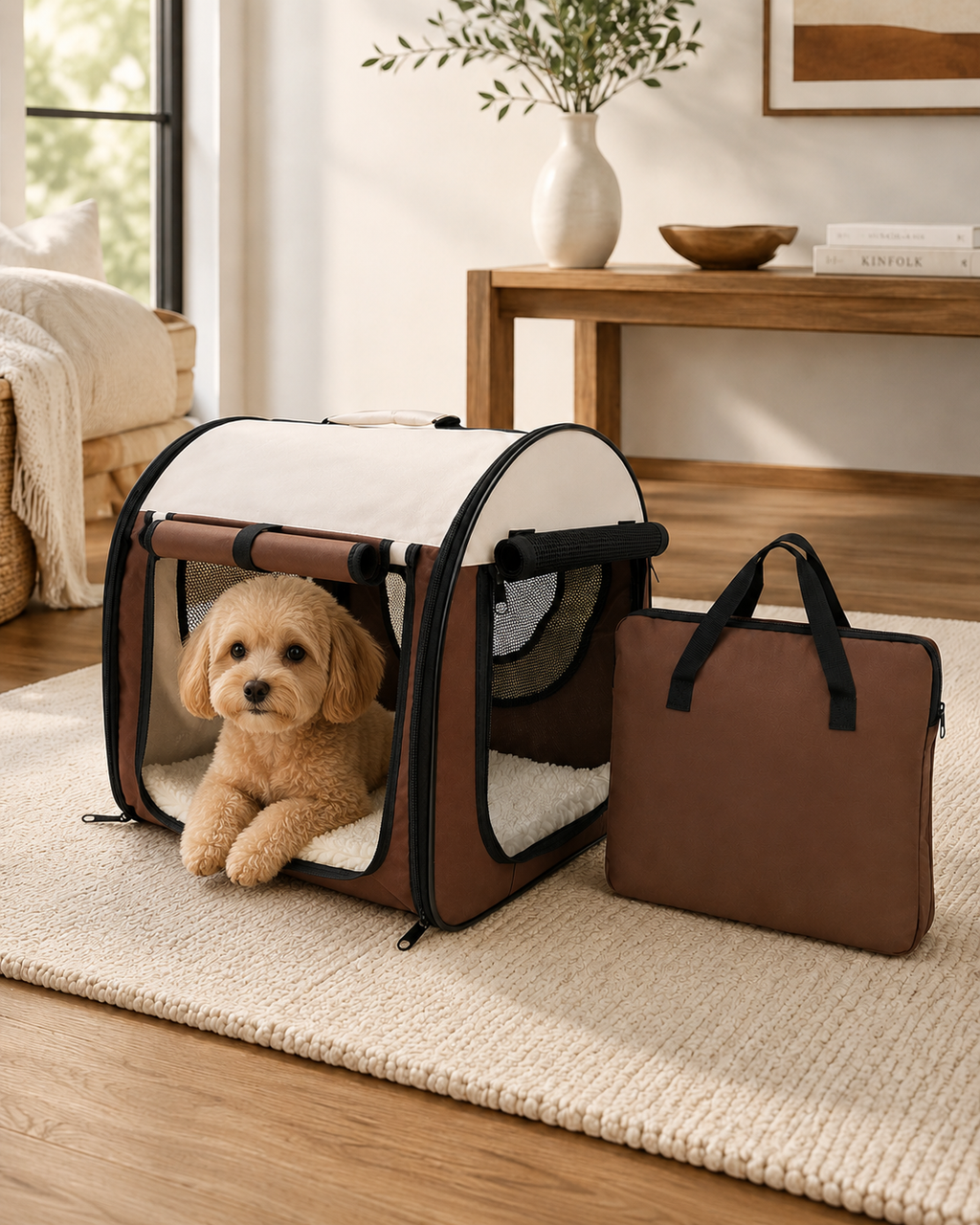 Brown Foldable Soft Pet Crate & Travel Carrier
