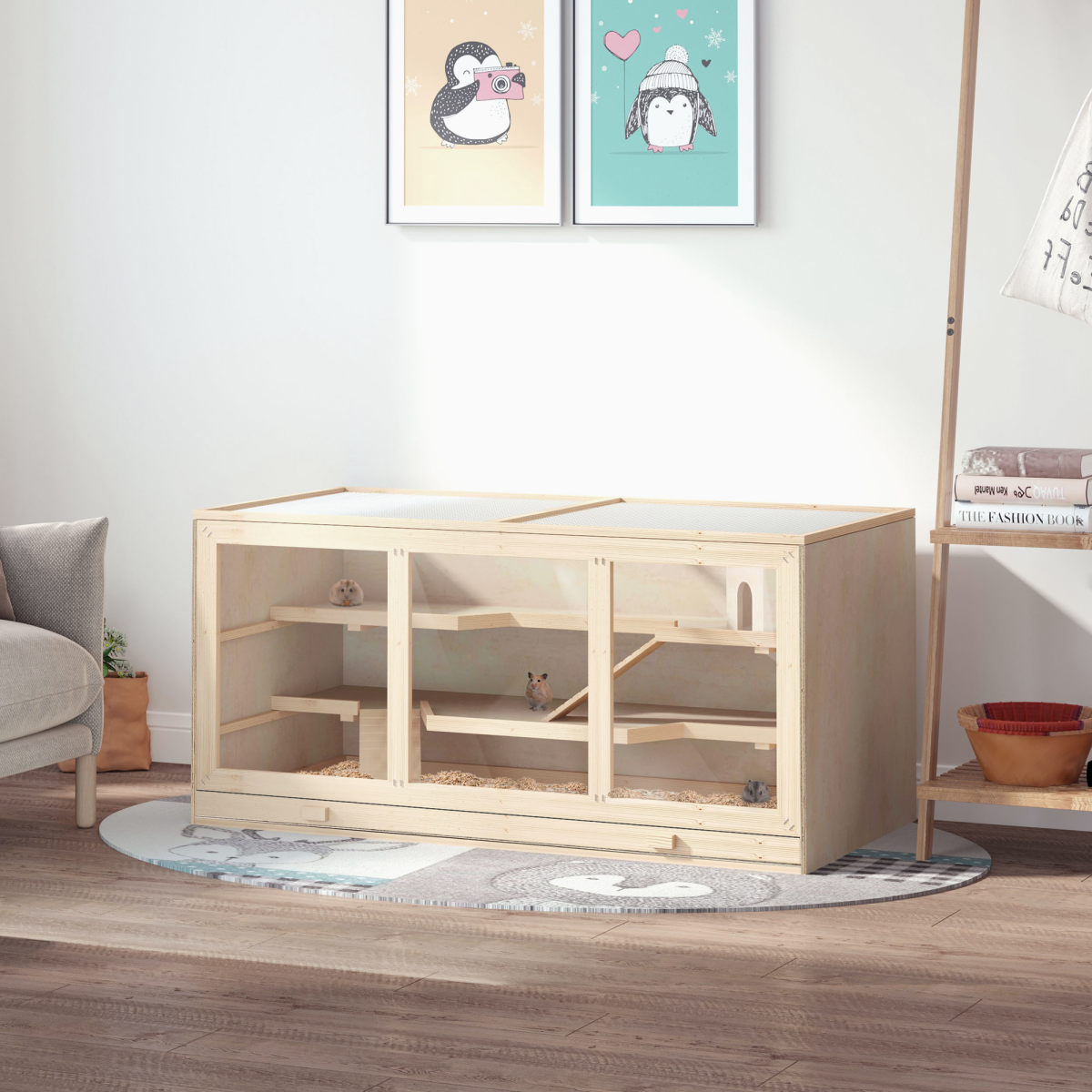 Wooden Hamster & Rodent Exercise Hutch with Play Area