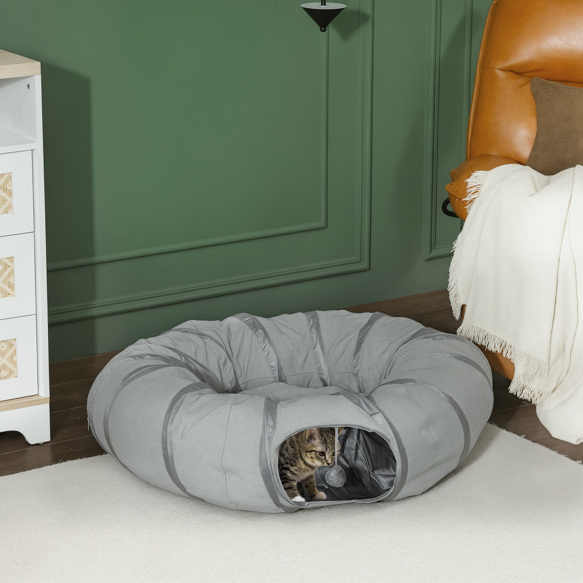 2-in-1 Cat Tunnel & Bed for Indoor Cats – Grey