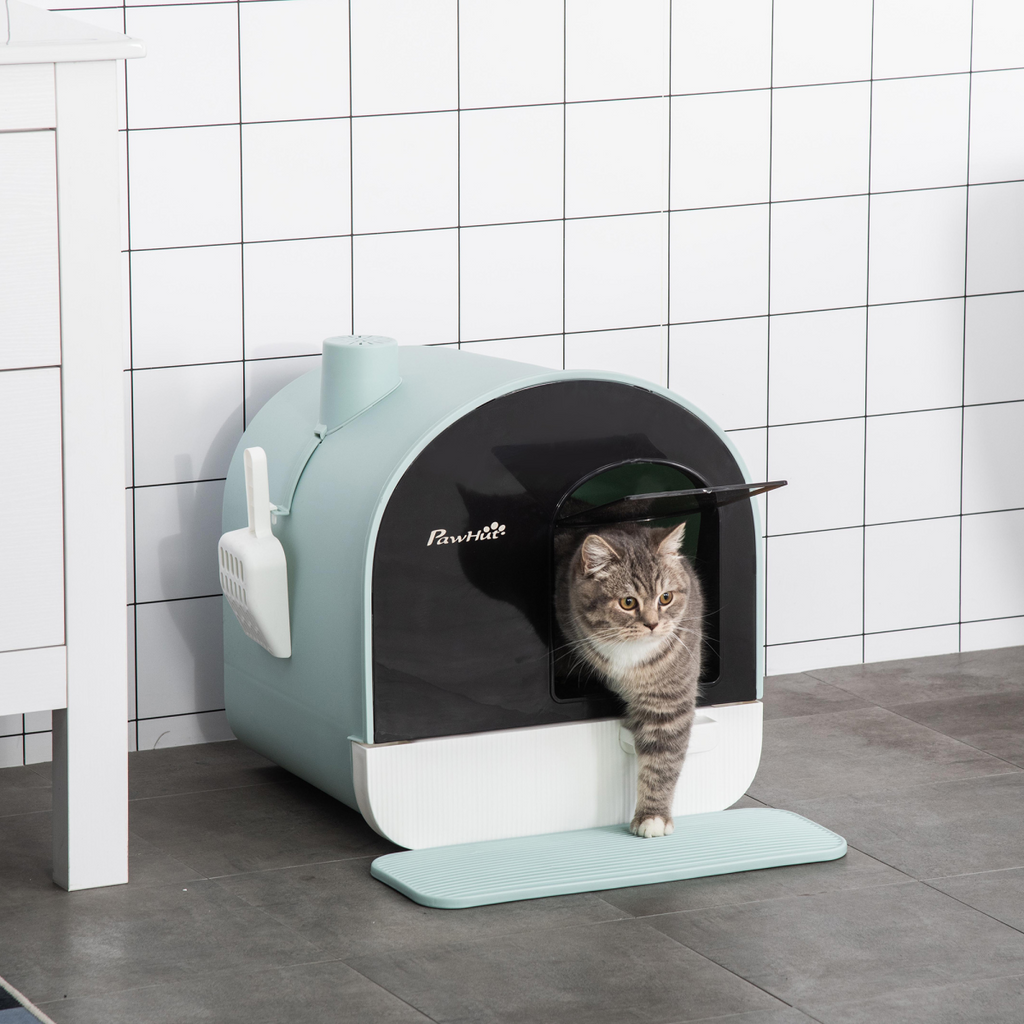 Green Hooded Cat Litter Tray with Scoop & Filter