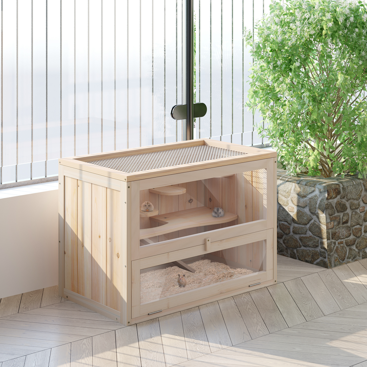 2-Level Wooden Hamster Cage & Small Pet Hutch