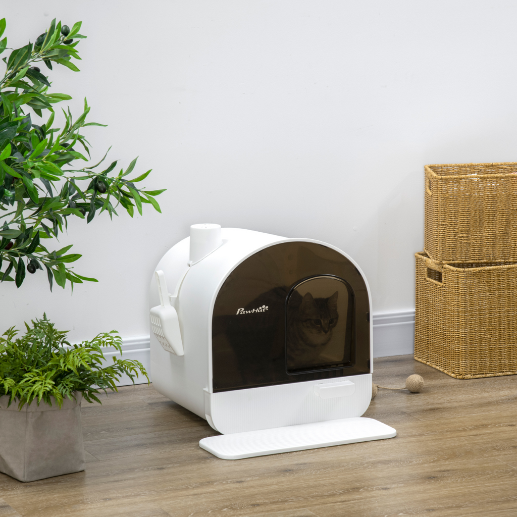 Hooded Cat Litter Tray with Scoop, Filter & Flap Door