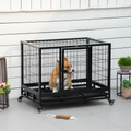 Heavy-Duty Metal Dog Crate with Wheels & Removable Tray