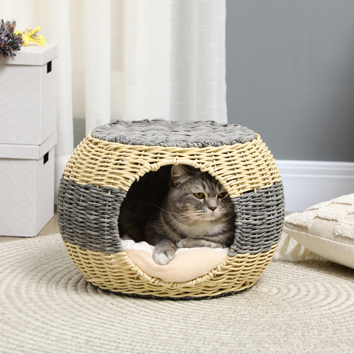 Rattan Raised Cat House with Soft Cushion | Petmelle
