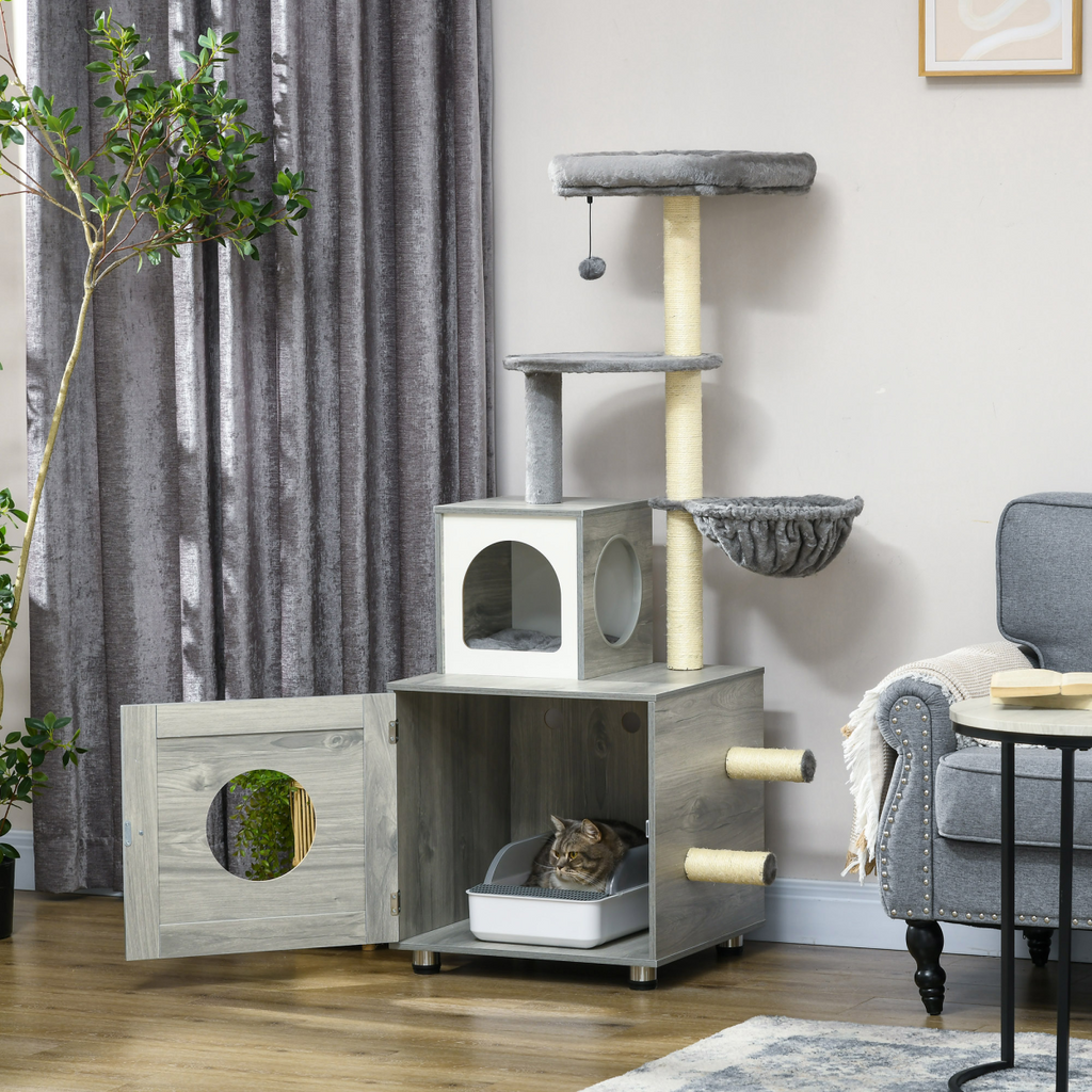 Cat Litter Box Enclosure with Bed & Scratching Posts | Petmelle