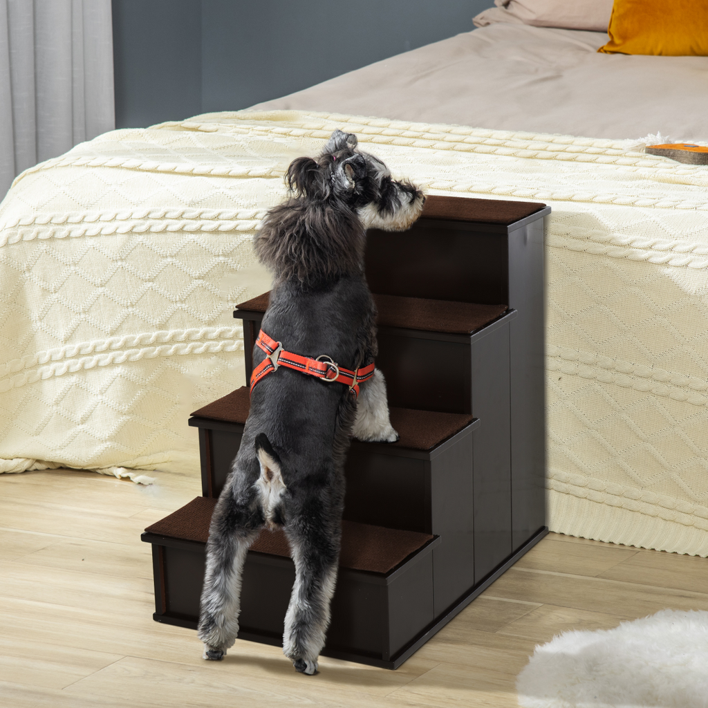 4-Step Wooden Pet Stairs with Plush Cushions