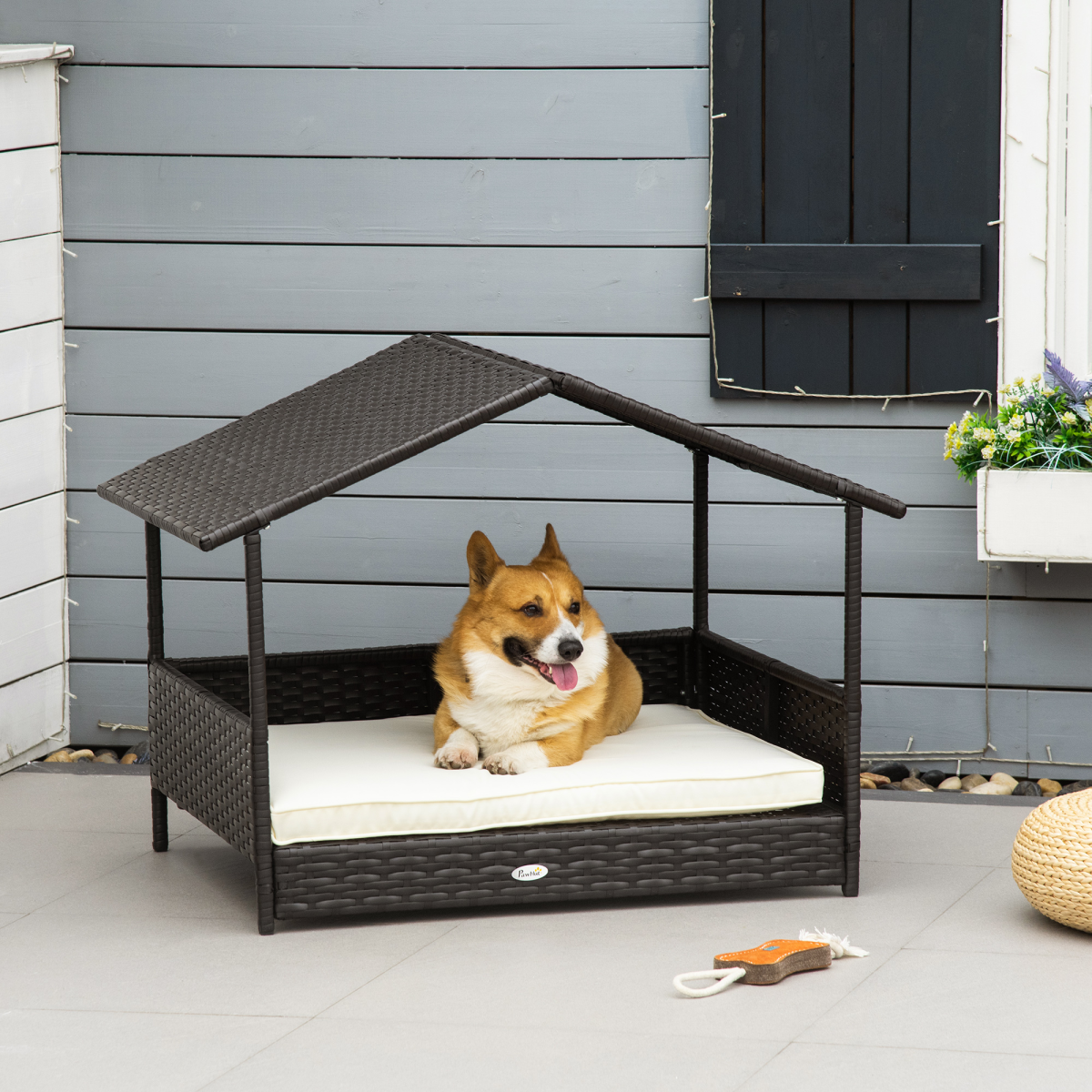 Wicker Dog & Cat House with Soft Cushion