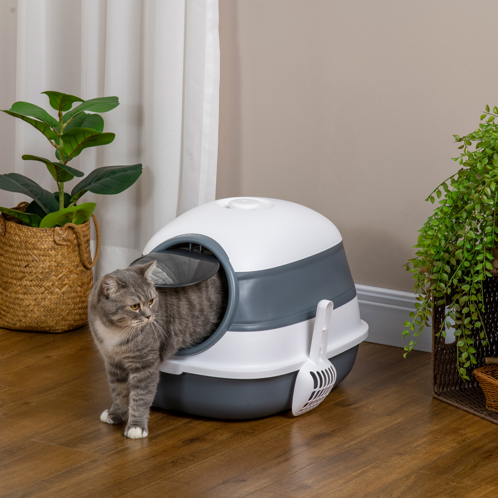 High-Sided Hooded Cat Litter Box with Scoop & Deodorising Filter