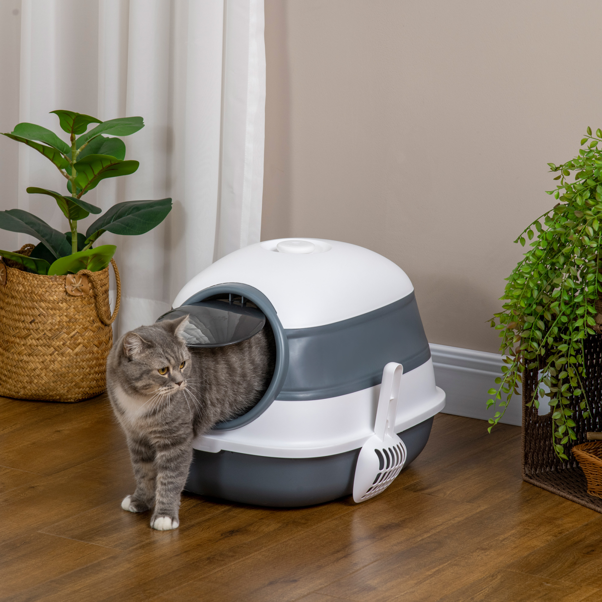 High-Sided Hooded Cat Litter Box with Scoop & Deodorising Filter