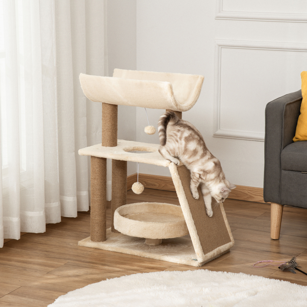 Cat Tree Tower with Scratching Post, Bed, Perch & Toy
