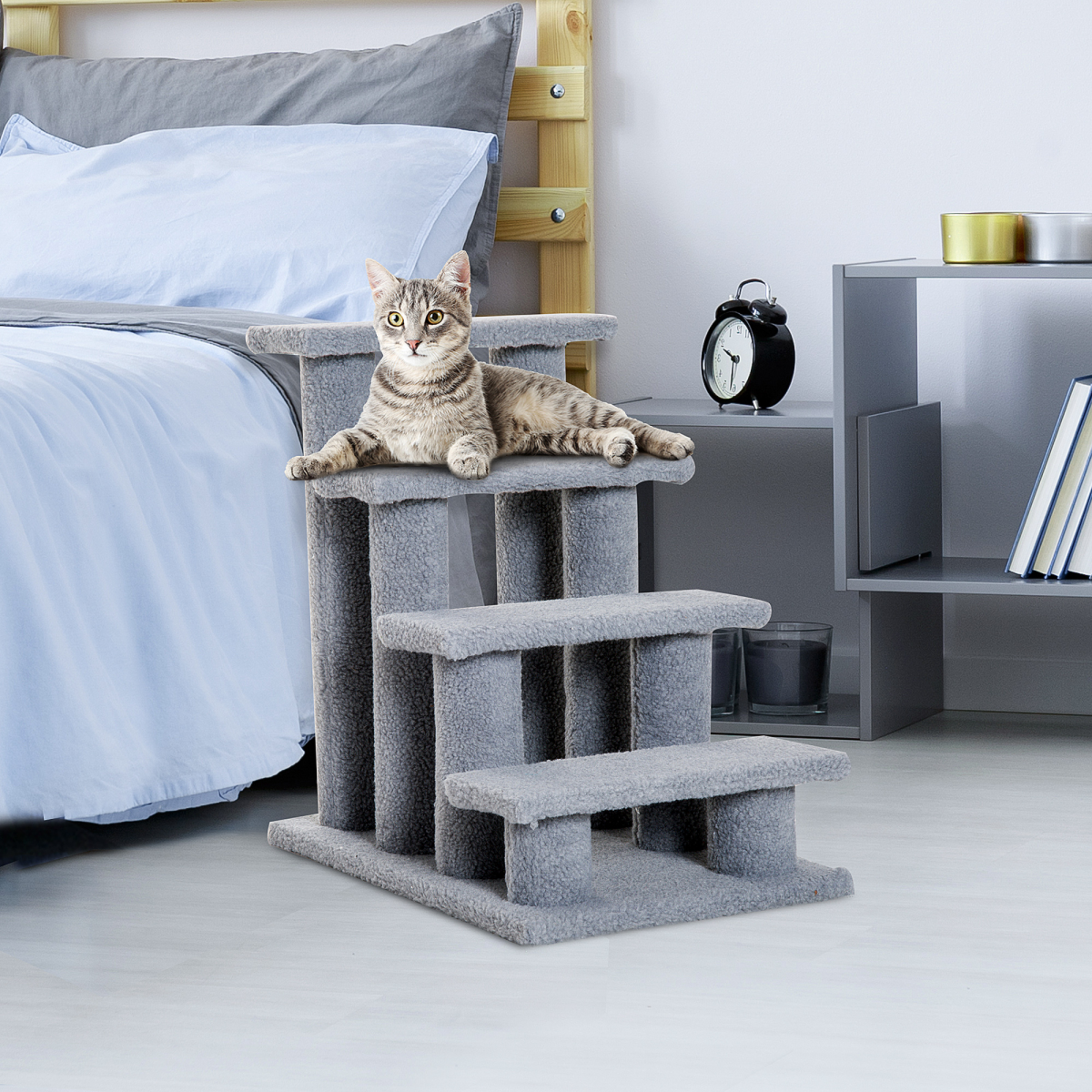4-Step Grey Pet Ramp & Stairs for Dogs and Cats