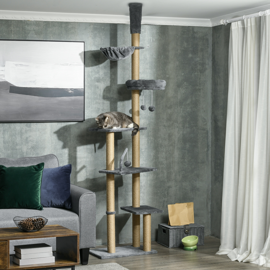 6-Tier Floor-to-Ceiling Cat Tree with Hammock | Petmelle