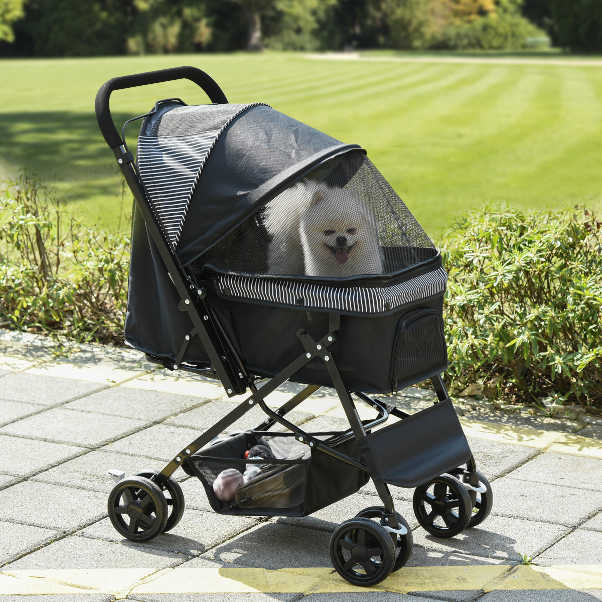 Black Foldable Dog Stroller with Reversible Handle