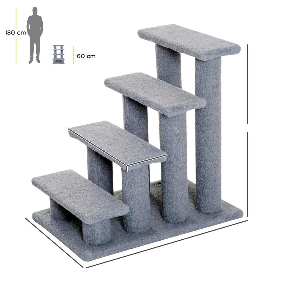 4-Step Grey Pet Ramp & Stairs for Dogs and Cats