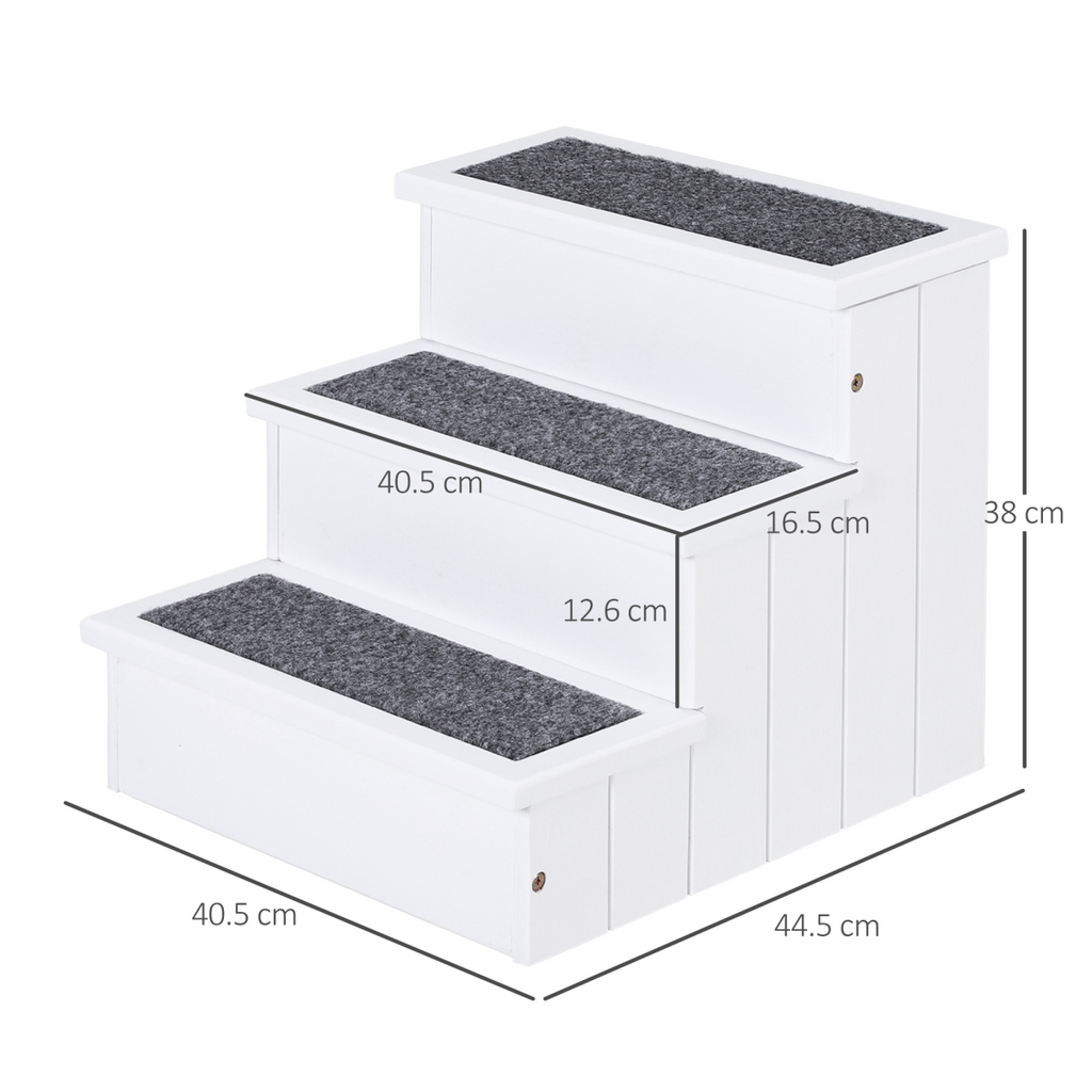 3-Step Wooden Pet Stairs with Storage for Dogs & Cats
