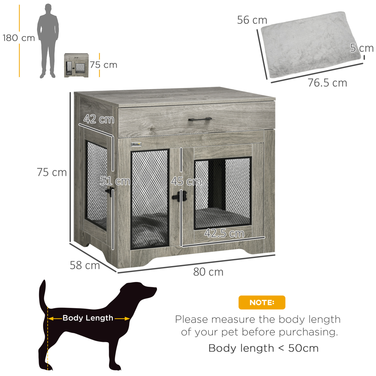 Grey Double-Door Furniture Dog Crate for Medium Dogs