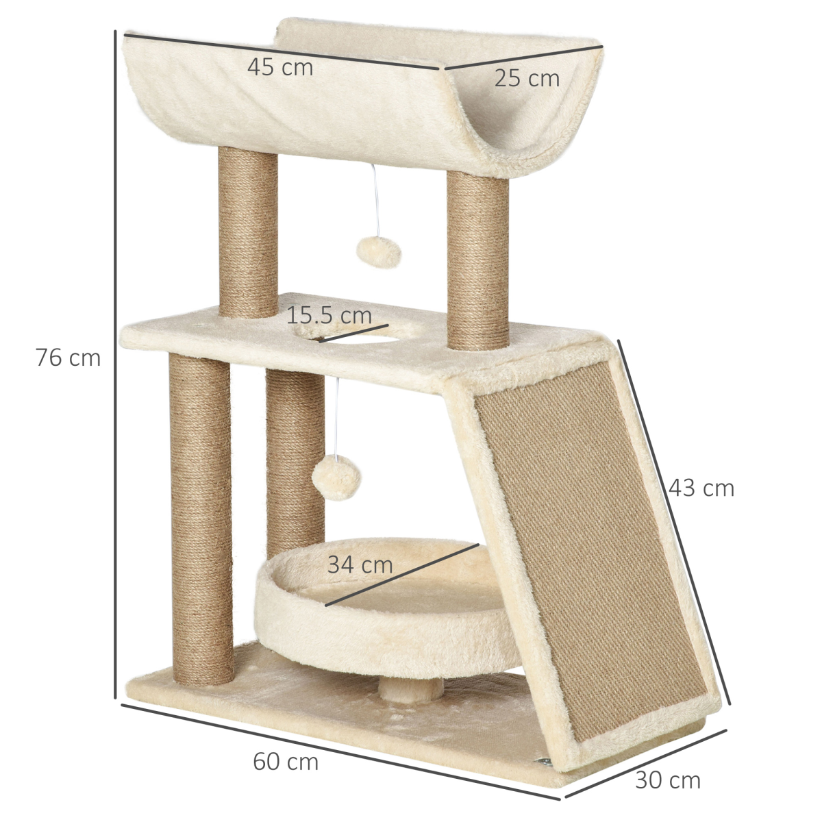 Cat Tree Tower with Scratching Post, Bed, Perch & Toy