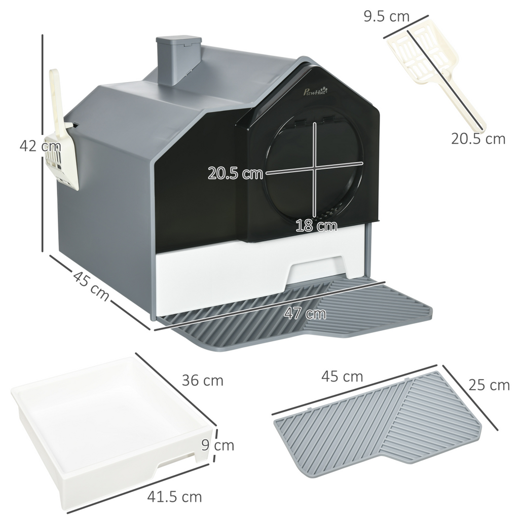 Hooded Cat Litter Tray with Drawer, Handle & Scoop