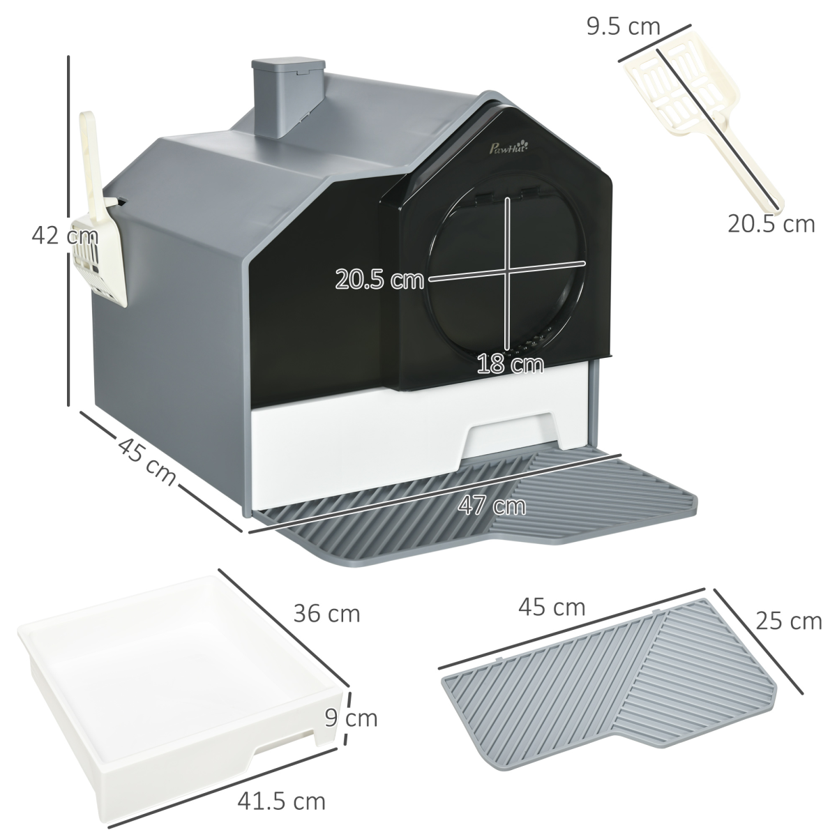 Hooded Cat Litter Tray with Drawer, Handle & Scoop