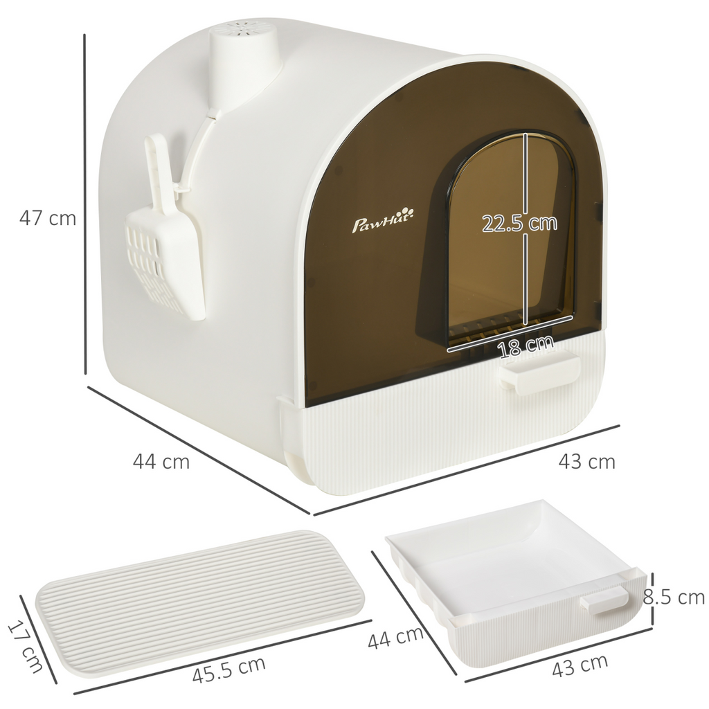 Hooded Cat Litter Tray with Scoop, Filter & Flap Door