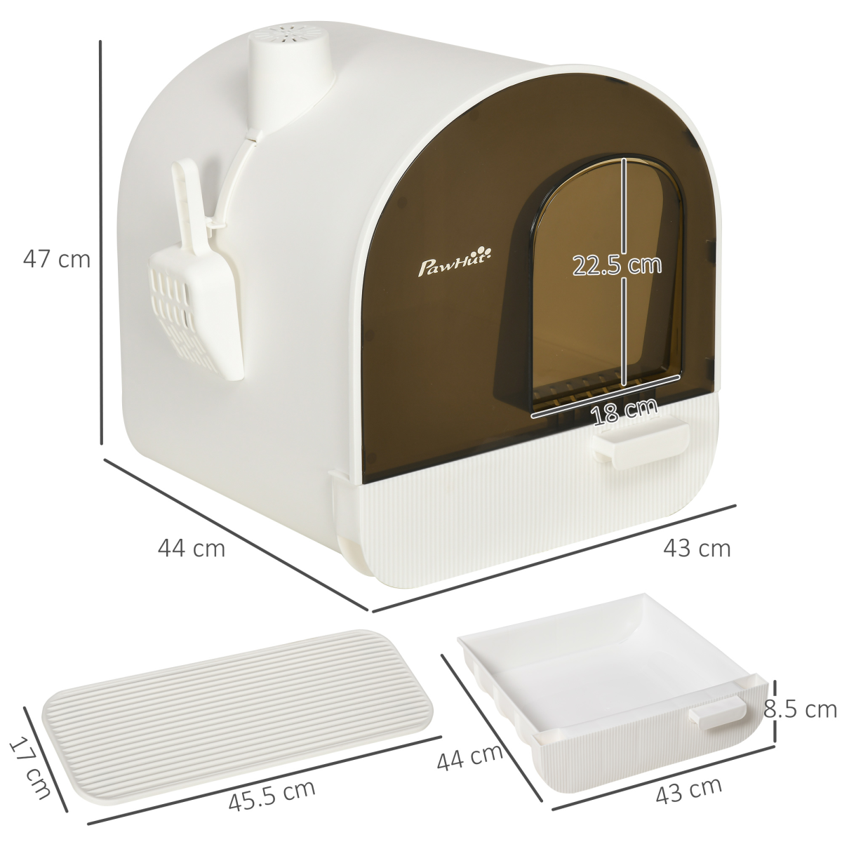 Hooded Cat Litter Tray with Scoop, Filter & Flap Door