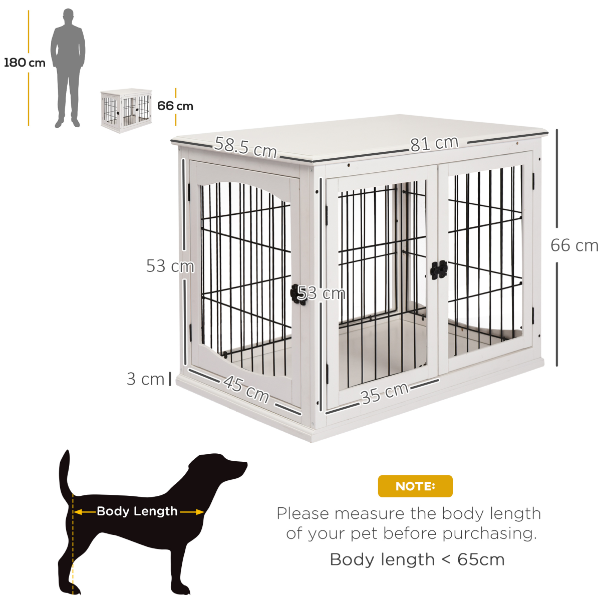 White Wooden Dog Crate End Table for Small Dogs