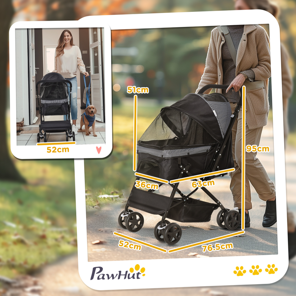 Black Foldable Dog Stroller with Reversible Handle