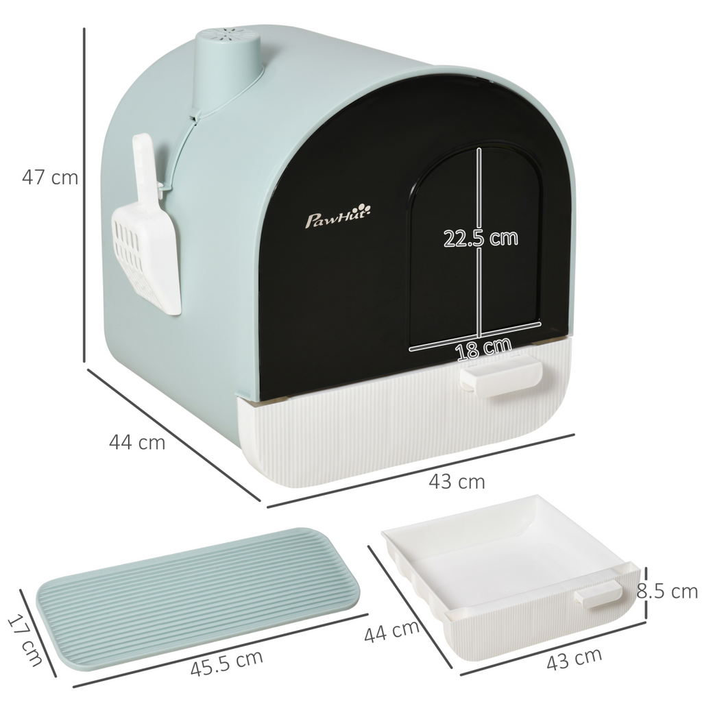 Green Hooded Cat Litter Tray with Scoop & Filter
