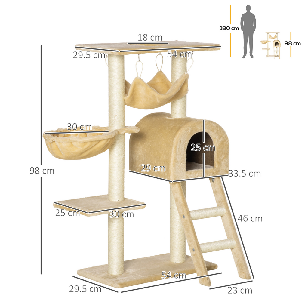 Indoor Cat Tree with Hammock, House & Scratching Post | Petmelle