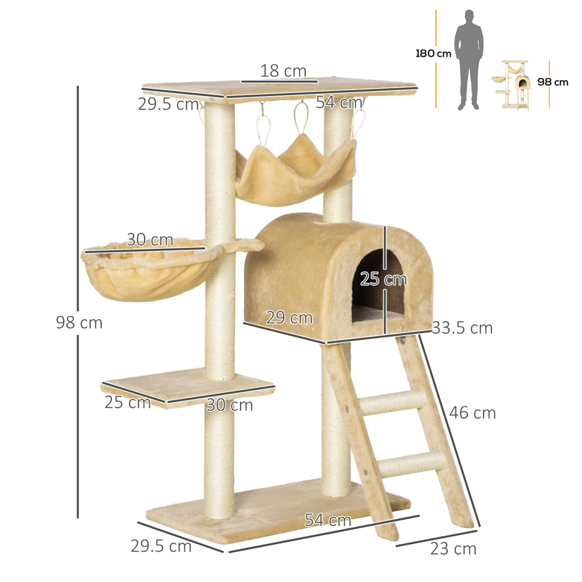 Indoor Cat Tree with Hammock, House & Scratching Post | Petmelle