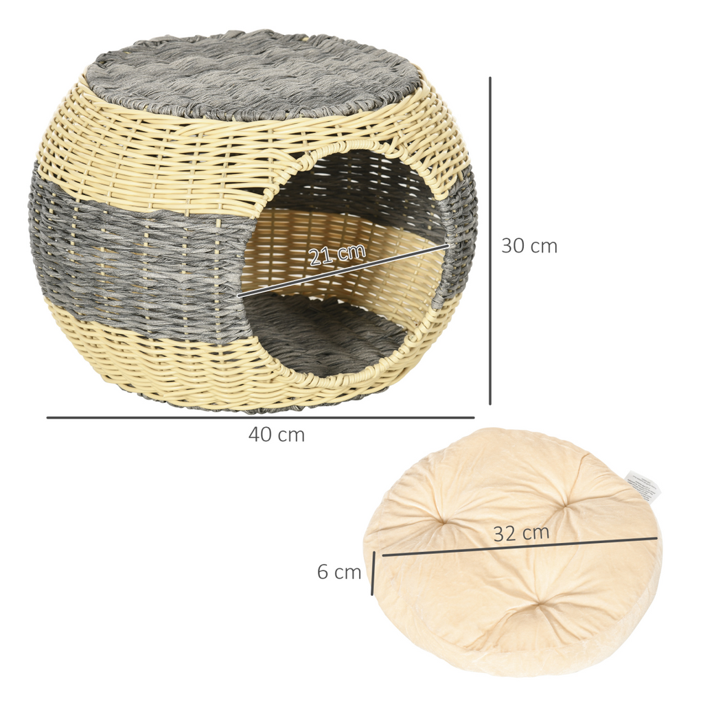 Rattan Raised Cat House with Soft Cushion | Petmelle