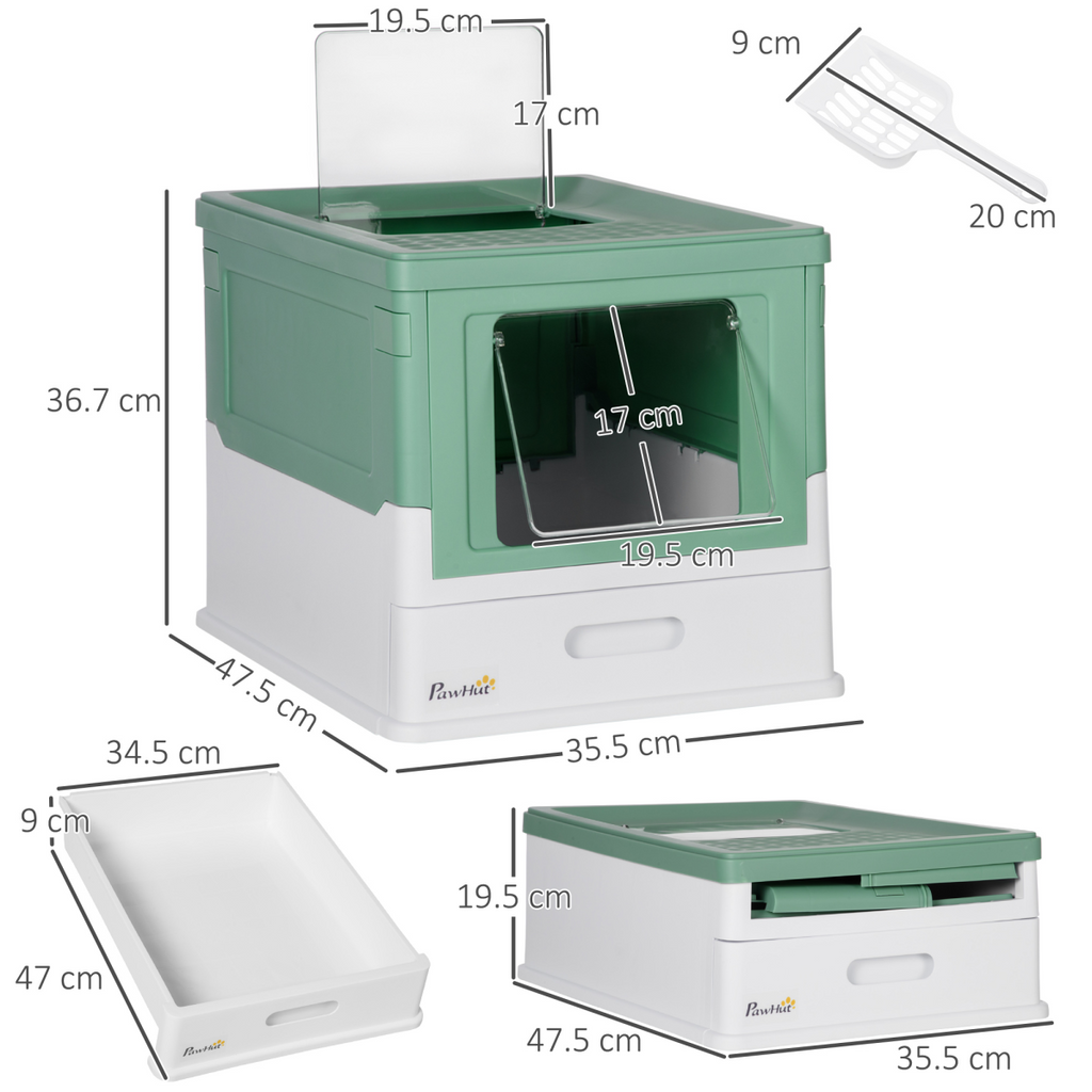 Portable Hooded Cat Litter Box with Scoop – Green