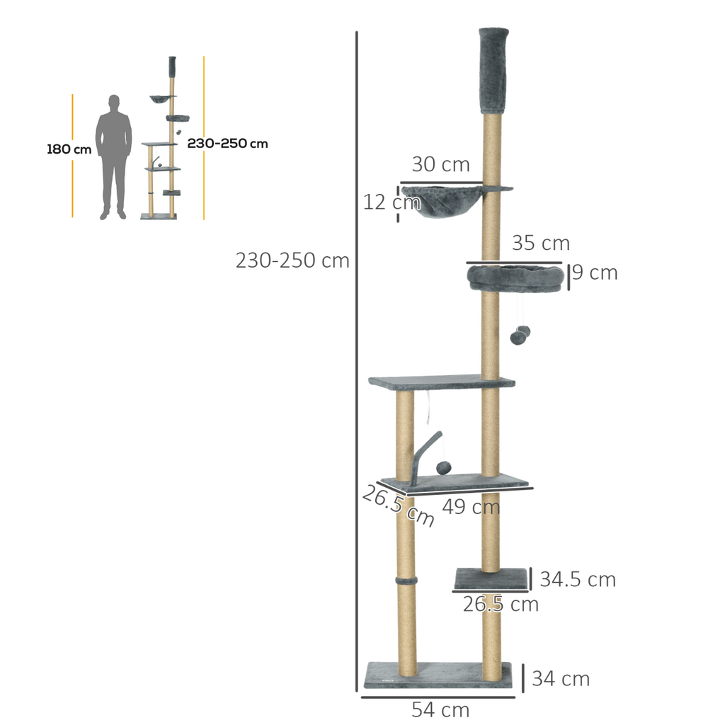 6-Tier Floor-to-Ceiling Cat Tree with Hammock | Petmelle