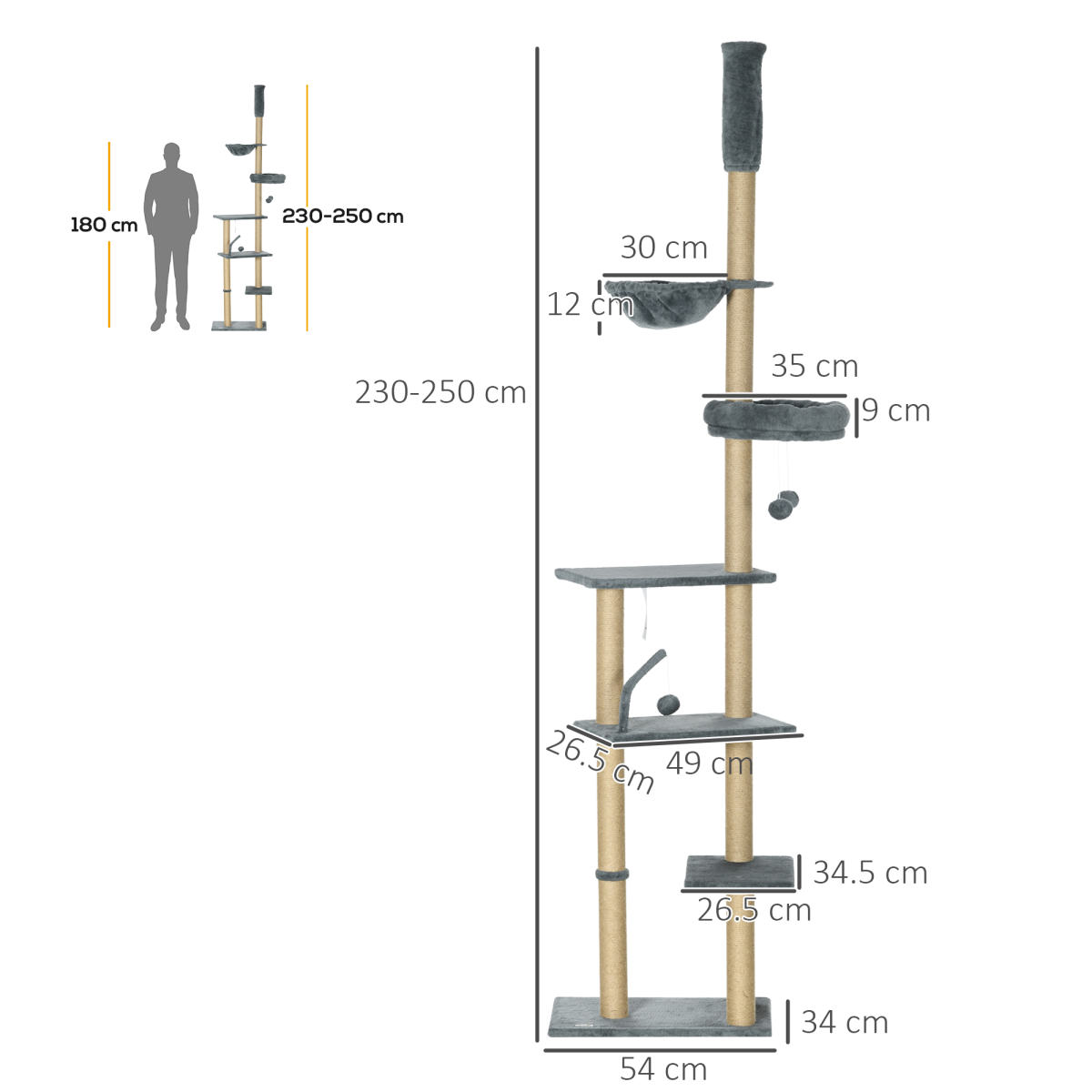 6-Tier Floor-to-Ceiling Cat Tree with Hammock | Petmelle
