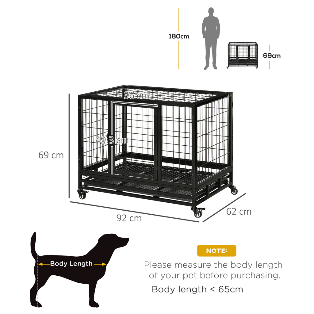 Heavy-Duty Metal Dog Crate with Wheels & Removable Tray