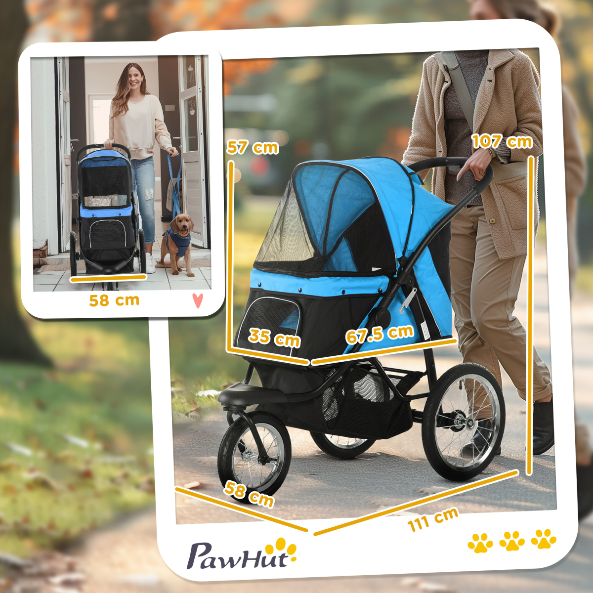 3-Wheel Foldable Pet Stroller for Dogs & Cats | Petmelle