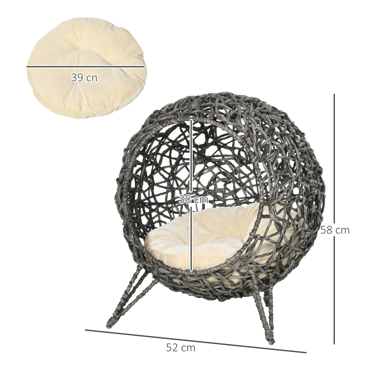 Elevated Rattan Cat Bed & Kitten Basket with Cushion