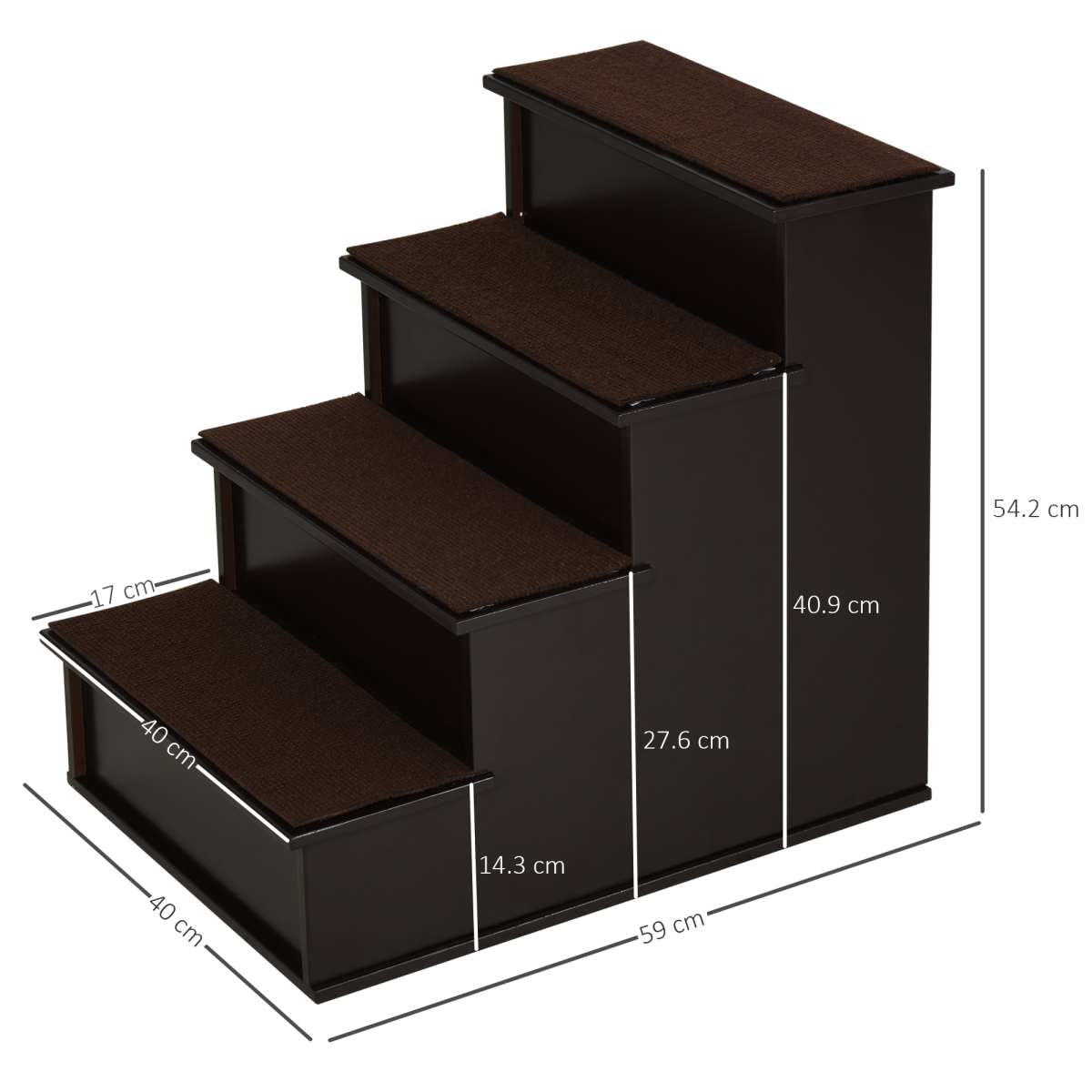 4-Step Wooden Pet Stairs with Plush Cushions