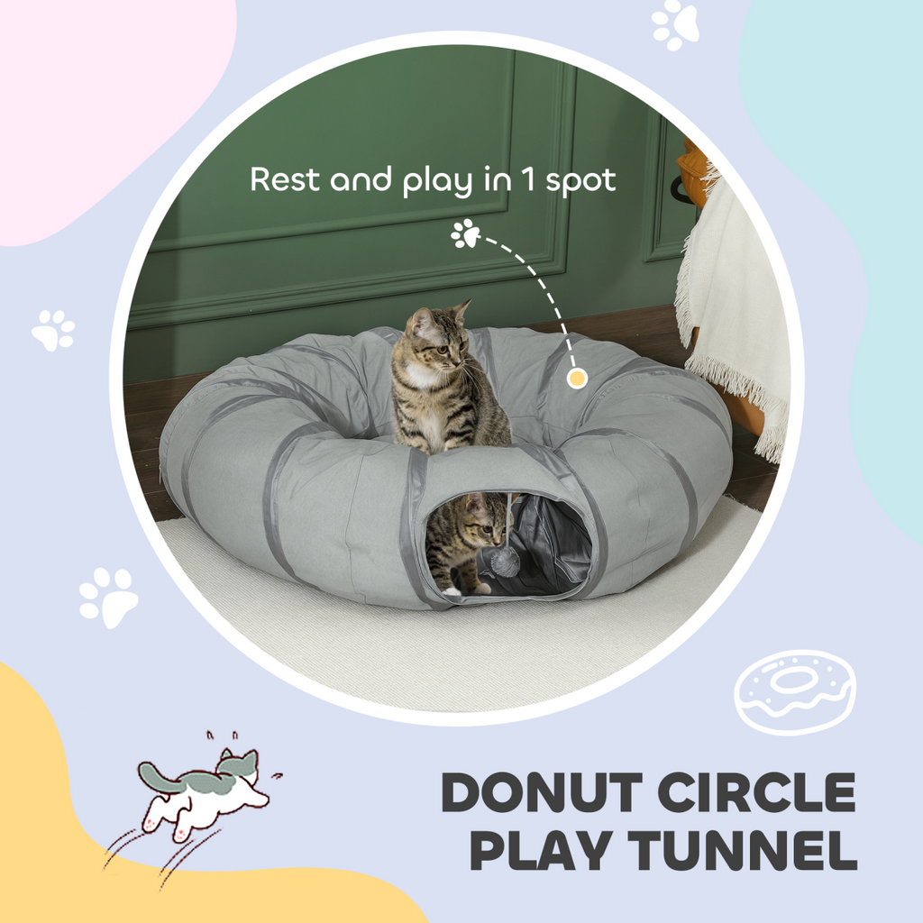 2-in-1 Cat Tunnel & Bed for Indoor Cats – Grey