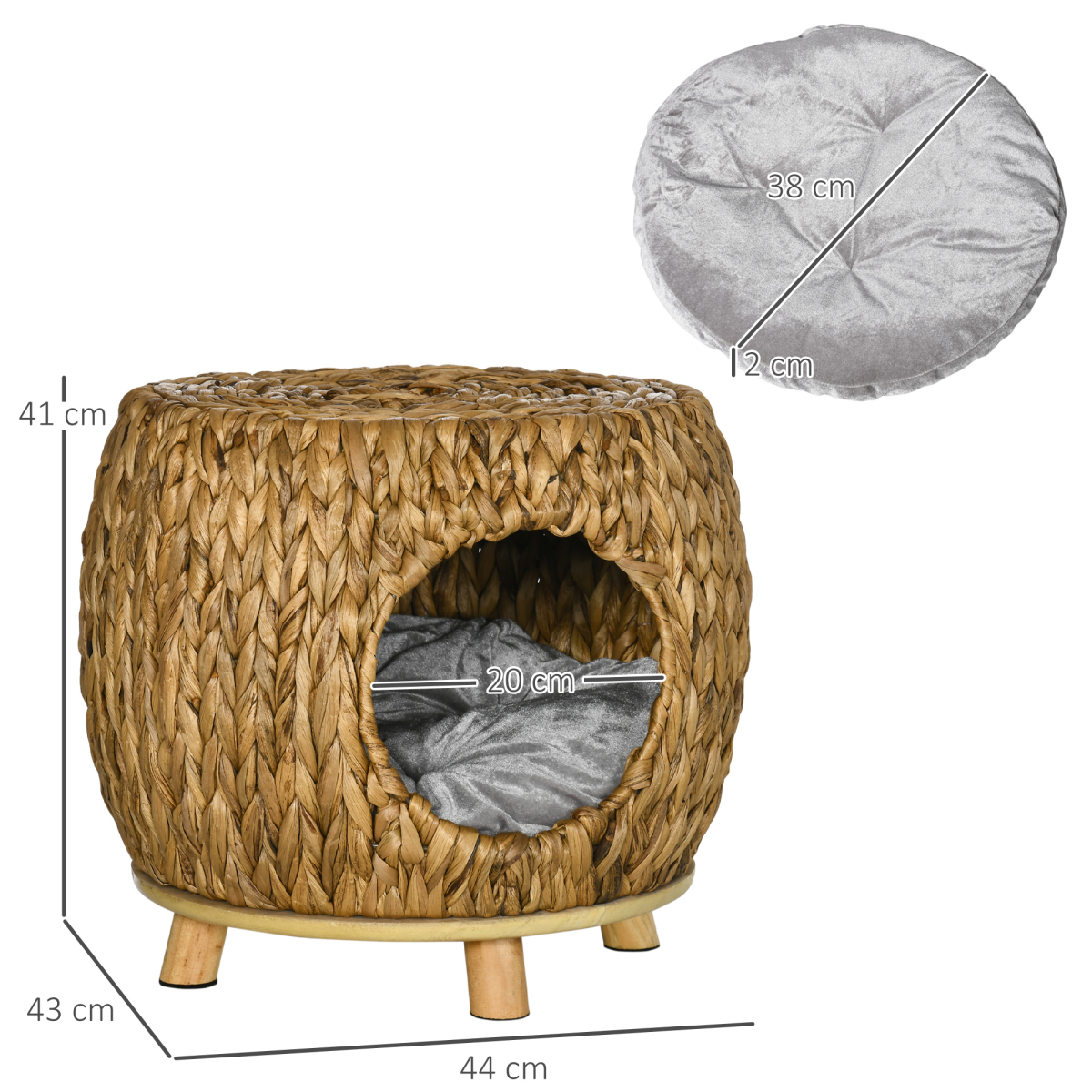 Rattan Cat House Stool with Cushion for Indoor & Outdoor Use