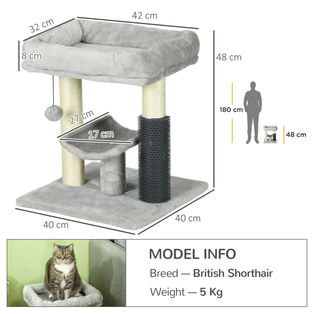 Compact Cat Tree with Bed, Scratching Posts & Self-Groomer