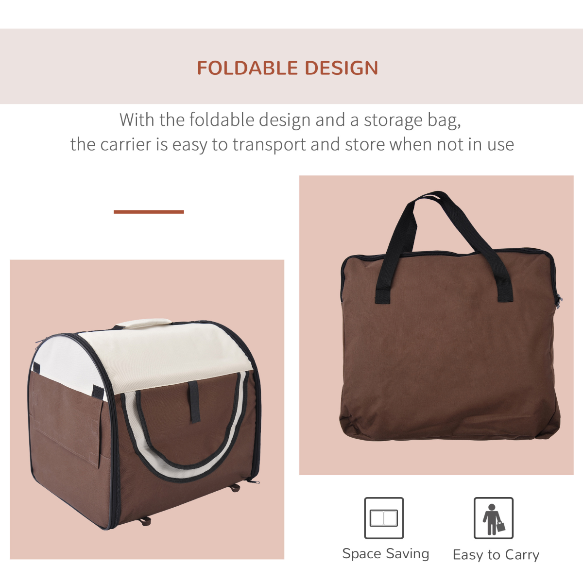 Brown Foldable Soft Pet Crate & Travel Carrier
