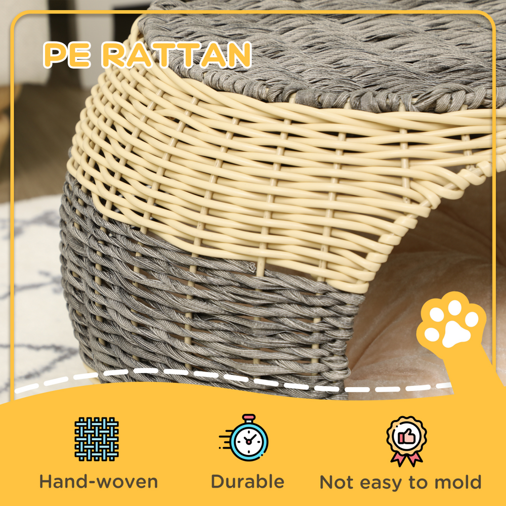 Rattan Raised Cat House with Soft Cushion | Petmelle