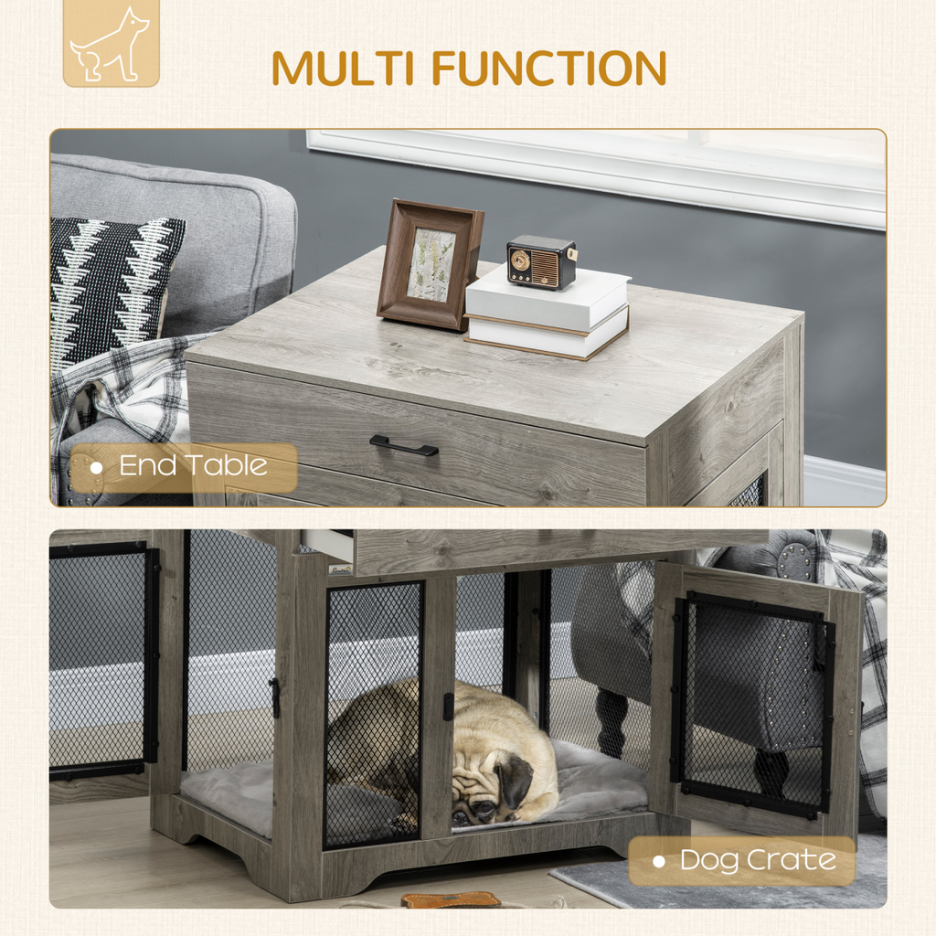 Grey Double-Door Furniture Dog Crate for Medium Dogs