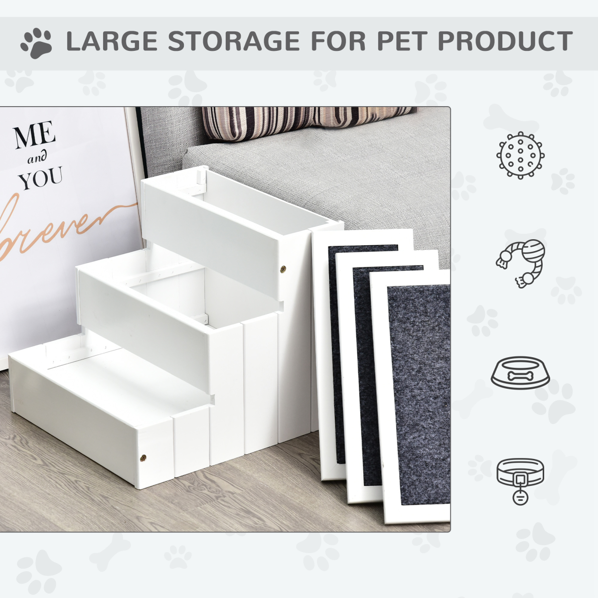 3-Step Wooden Pet Stairs with Storage for Dogs & Cats