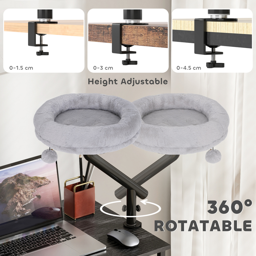 360° Rotating Desk Cat Bed & Adjustable Hammock