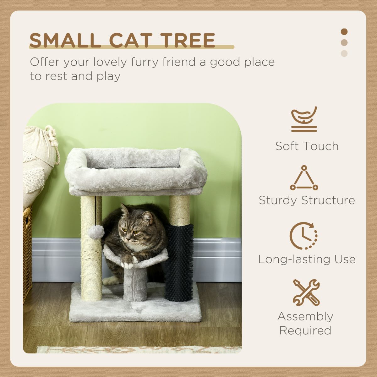 Compact Cat Tree with Bed, Scratching Posts & Self-Groomer