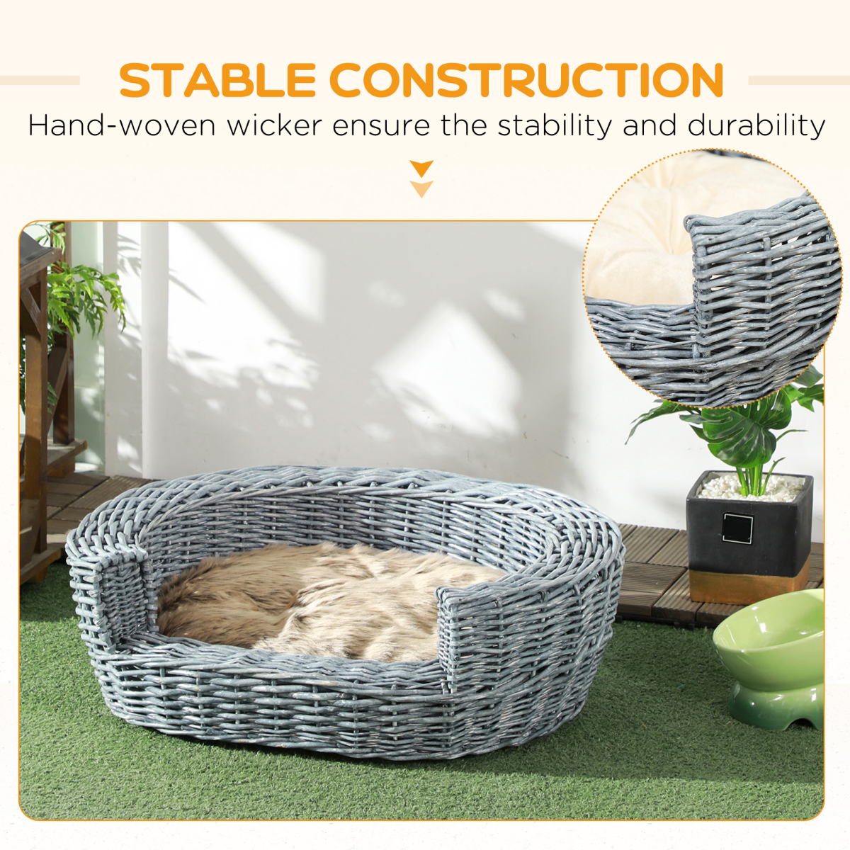 Elevated Wicker Pet Sofa Bed for Dogs & Cats