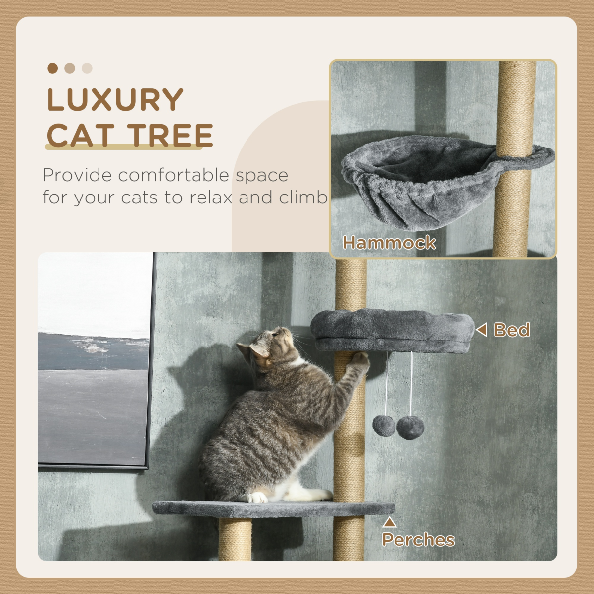 6-Tier Floor-to-Ceiling Cat Tree with Hammock | Petmelle