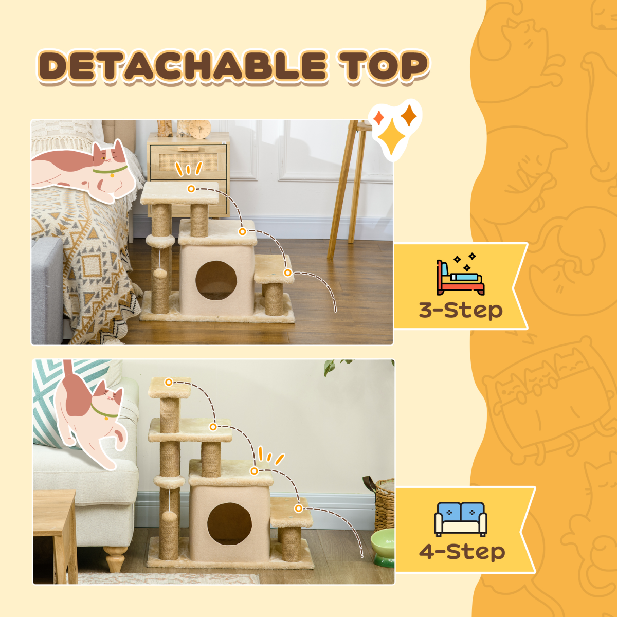 4-Step Pet Stairs for Beds with Removable Cover